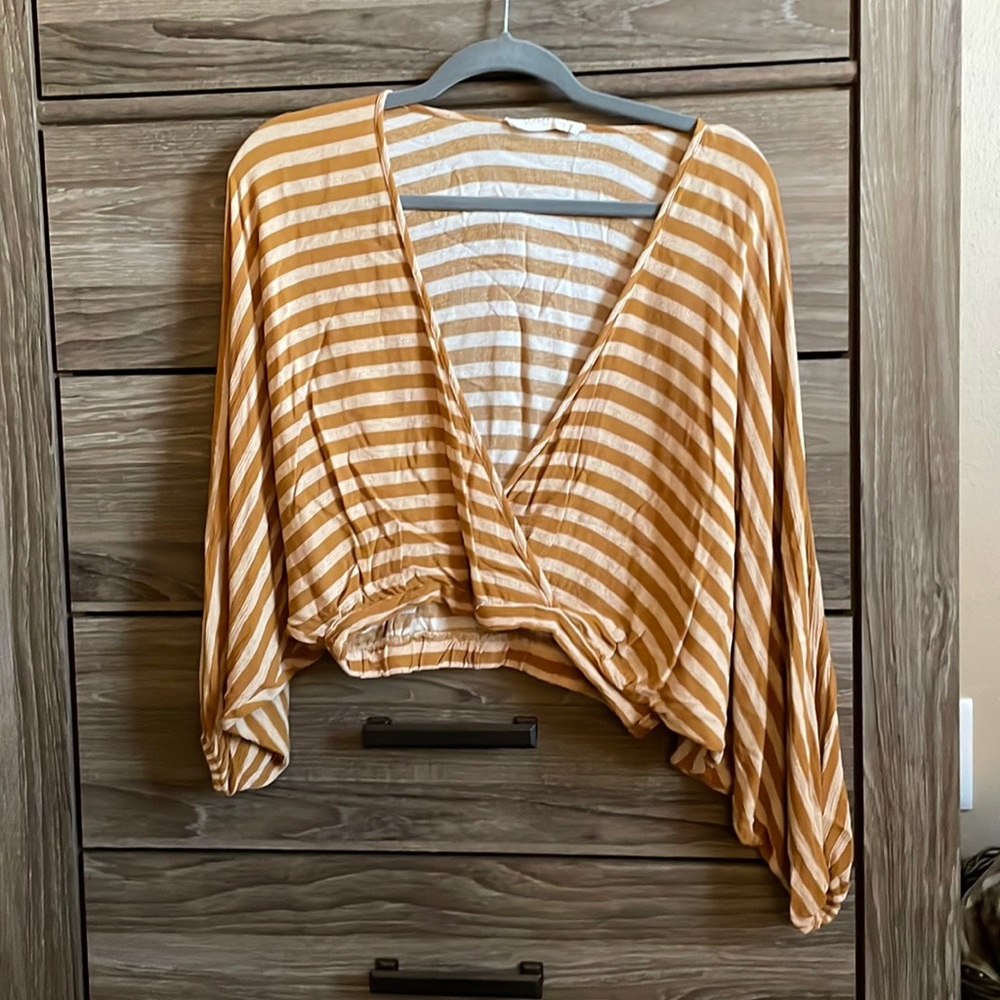 Audrey 3+1 Orange Striped Flowy Crop Top